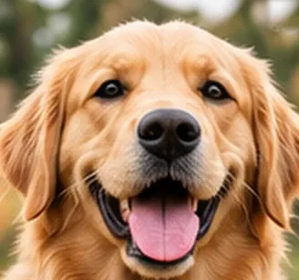 Golden Retriever smiling in a park